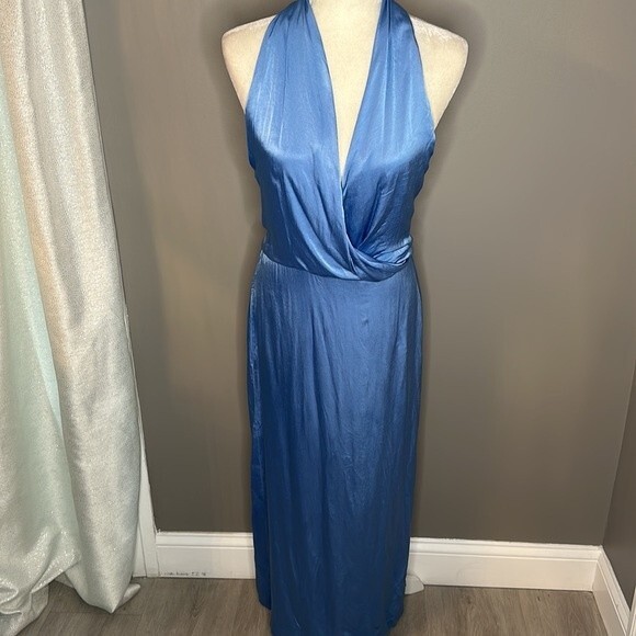 ZARA Bloggers favorite Halter blue Midi Dress Size XL - Picture 9 of 13